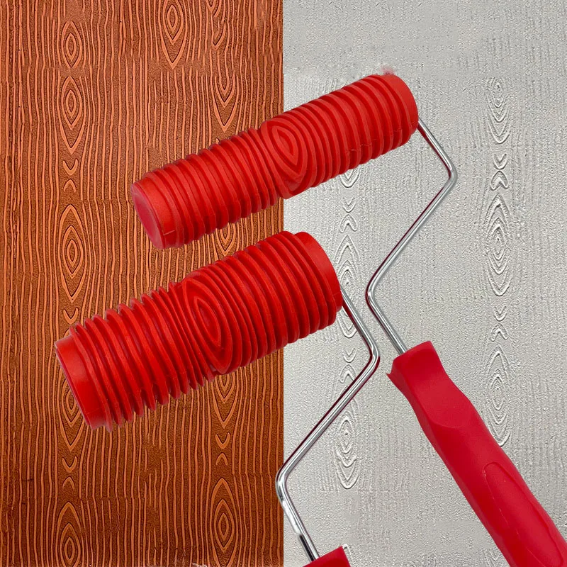 7inch Grain Pattern Paint Rollers for Wall Decoration Home DIY Embossed Putty Roller Rubber Wall Painting Roller Handle Tool