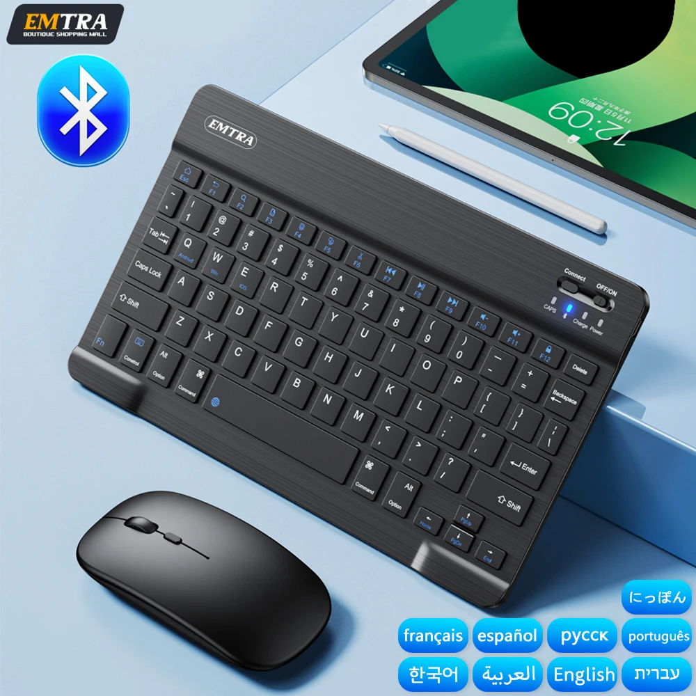 Best and good הדרך הפשוטה לקנות  מחשבים וציוד הקפי Bluetooth Wireless Keyboard Mouse For IOS Android Windows Tablet For iPad Air Mini Pro Spanish Korean Portugal Russian Keyboard